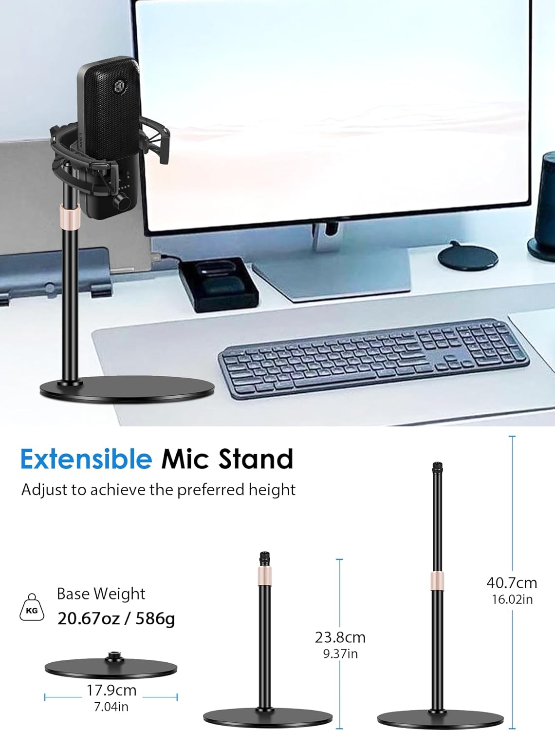 Microphone Stand with Shock Mount, [Custom Built for Wave Mic] Anti-Vibration Suspension Shock Mount Holder Clip Compatible with Elgato Wave:1 and Wave:3 Microphones