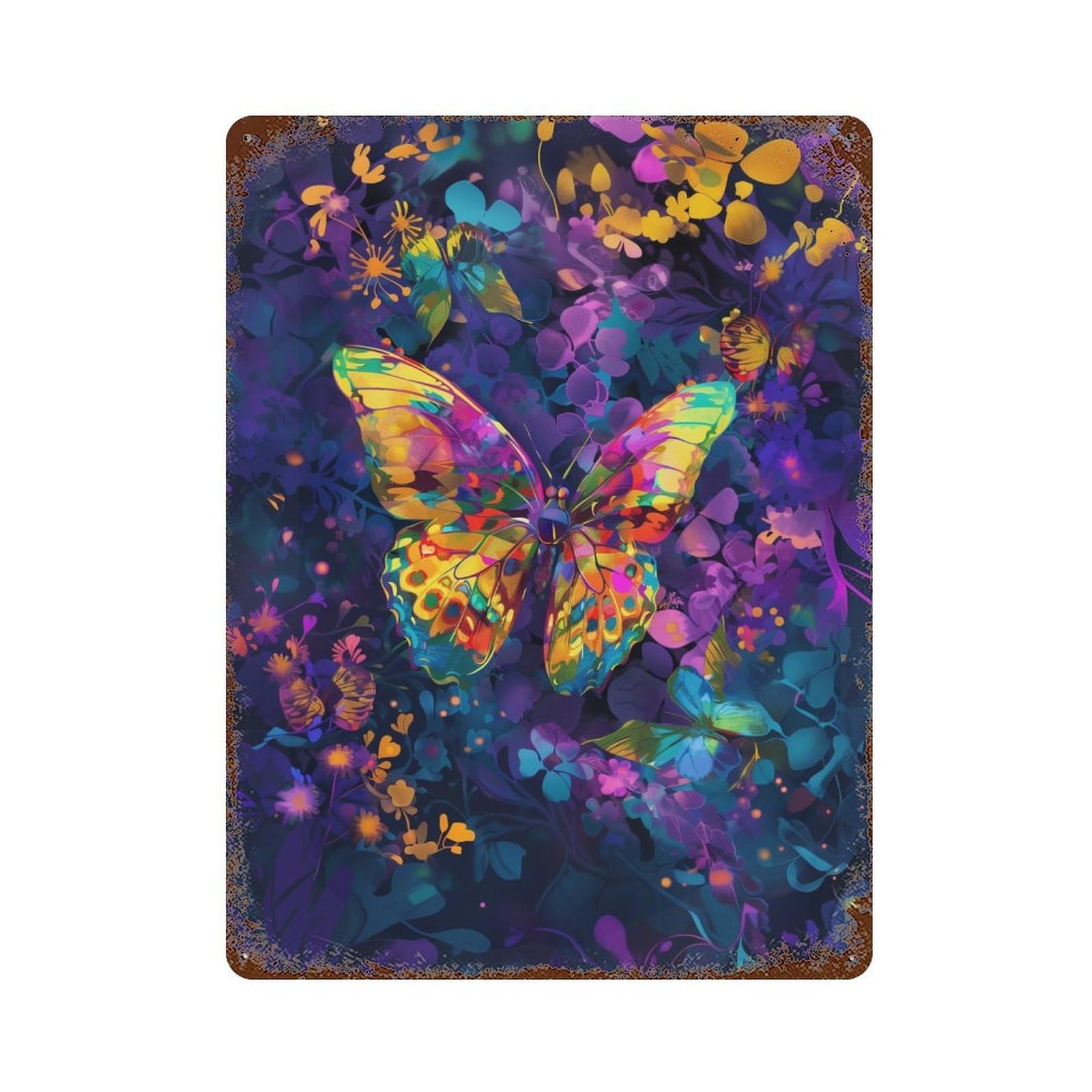 Vintage Rust Metal Sign Colorful Butterfly Garden 15.7"x11.8", Vintage Wall Decor for Office, Studio And Wall Decor