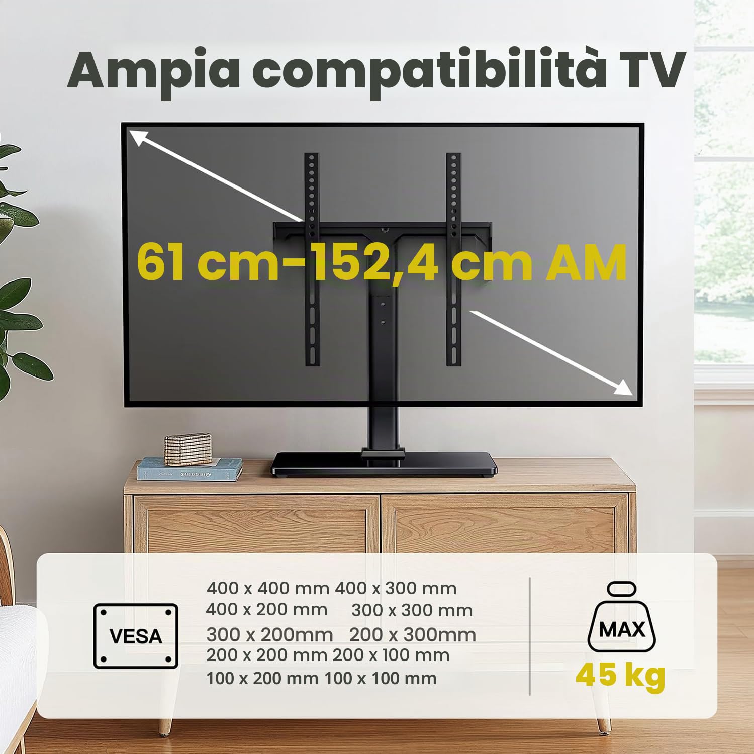 AM alphamount Supporto universale per TV girevole 24-60 pollici VESA 400x400 mm 45kg