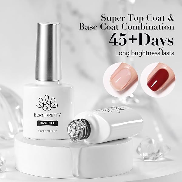 Born Pretty Top Coat Gel UV - No Wipe Super Top Coat Gloss Base Gel Kein Absplittern Oder Abblättern und Lang Anhaltend Unterlack und Überlack Set - 2