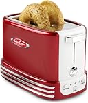 Nostalgia Retro toaster wide 2 slices, vintage design with crumb tray, cord storage and 5 cooking levels, Pink