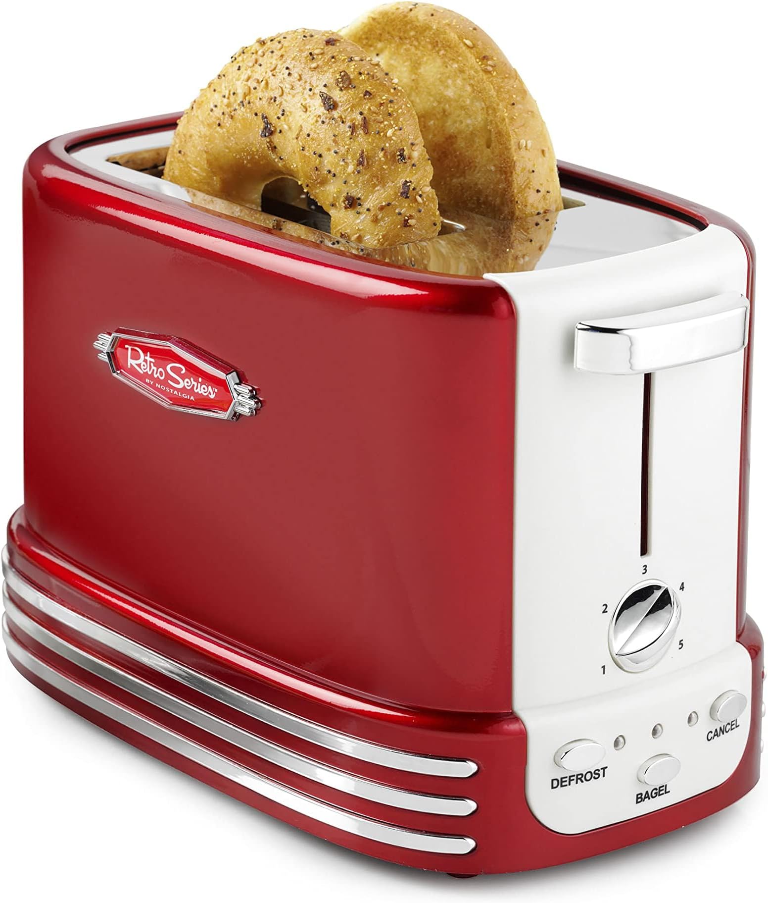 Retro Wide 2-Slice Toaster, Vintage Design With Crumb Tray, Cord Storage & 5 Toasting Levels, Red