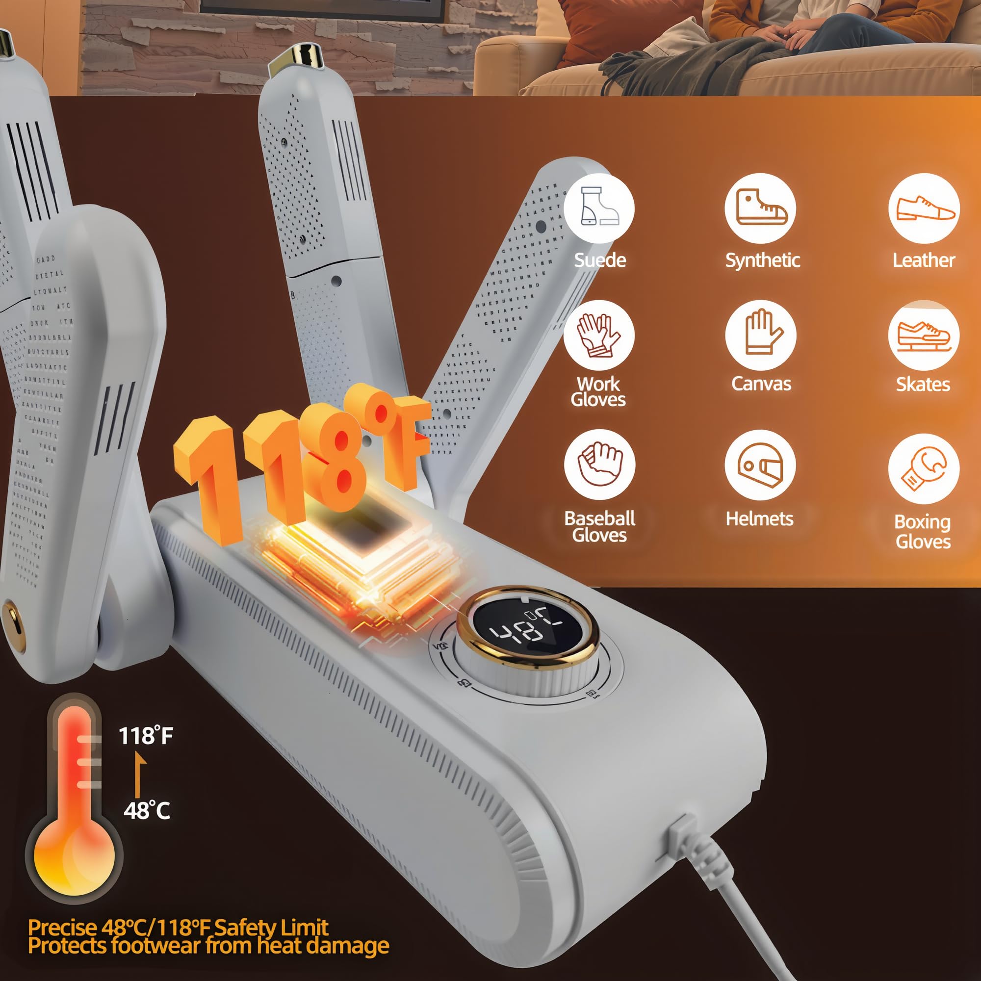 EXELIQ Schuhtrockner, 4 verstellbare Halterungen, tragbarer Kofferraumtrockner, intelligenter Timer, Stiefel- und Handschuhtrockner, UV-Lichtdesinfektion