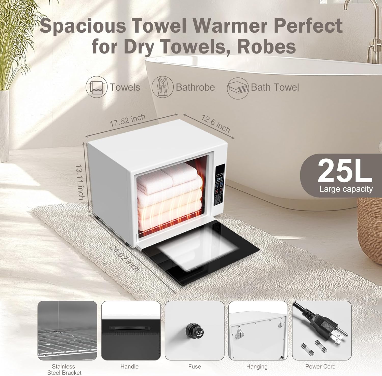 (NOT TESTED)Towel Warmer, 25L Countertop/Wall Mount Towel Heater, Hot Towel Warmers for Bathroom with Timer, LED Display, Preset Modes, Adjustable Temperature, Auto Shut-Off for Home Spa & Salon Valentine Gifts