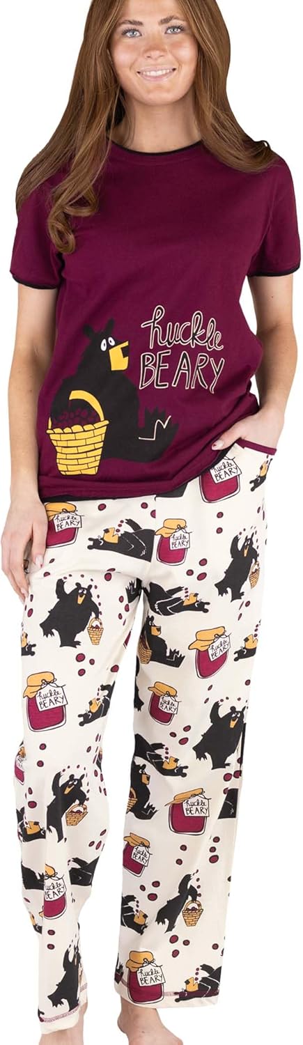 Lazy One Women's Pajama Set, Short Sleeves with Cute Prints, Relaxed Fit, Bear and Moose Prints