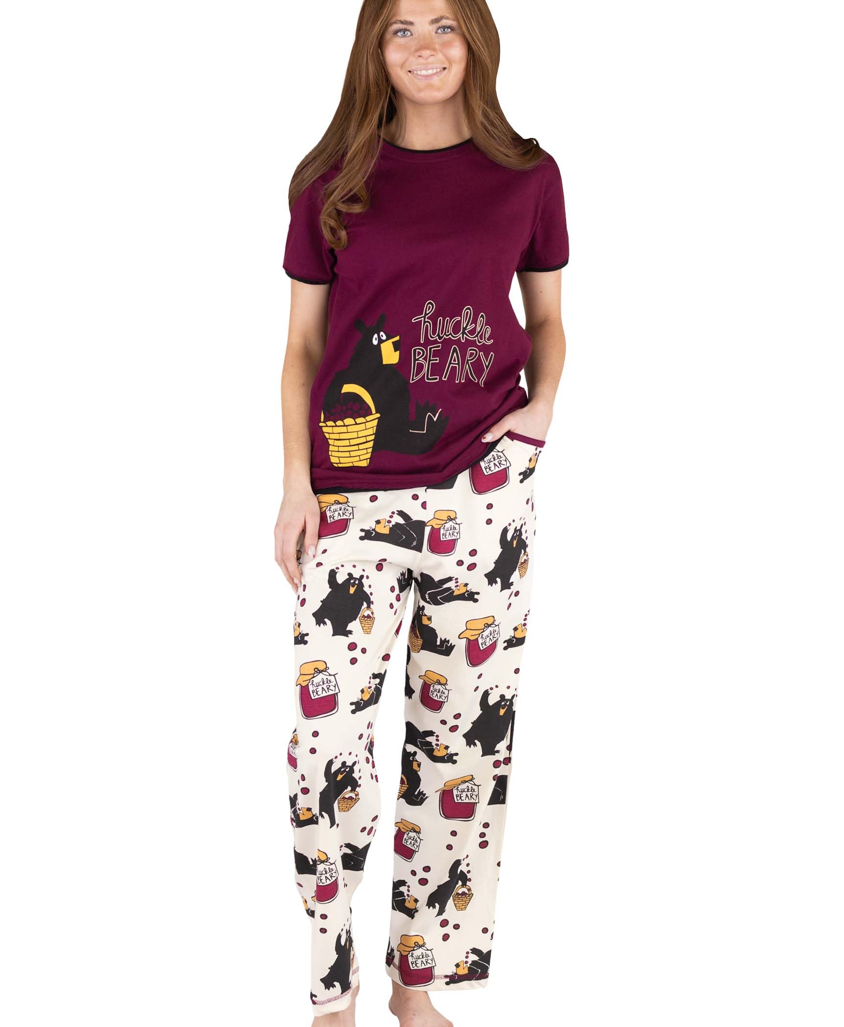 Women's Pajama Set, Short Sleeves with Cute Prints, Relaxed Fit, Bear and Moose Prints