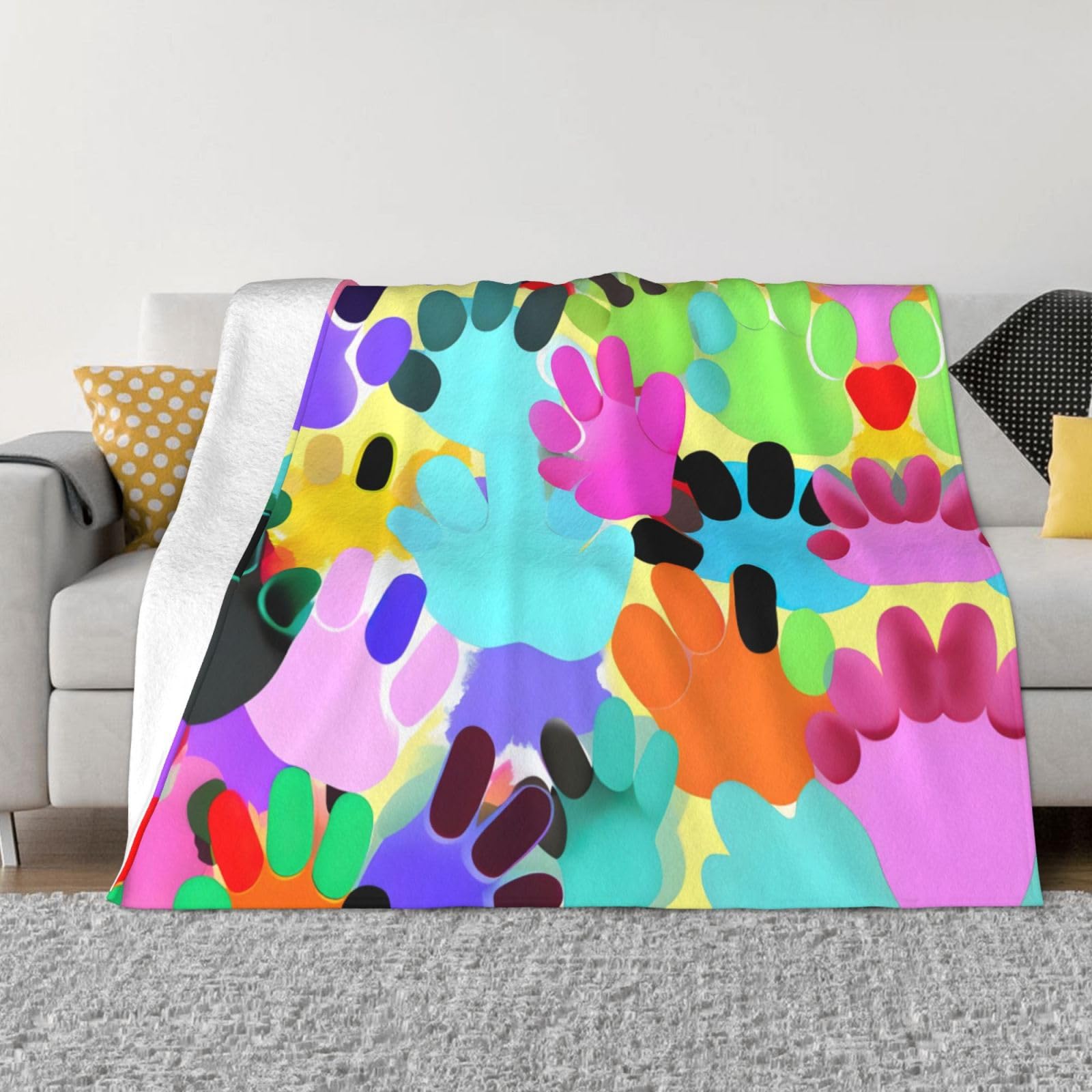 Couverture polaire pattes de chien en flanelle pelucheuse colorée pour lit et canapé 127x152 cm