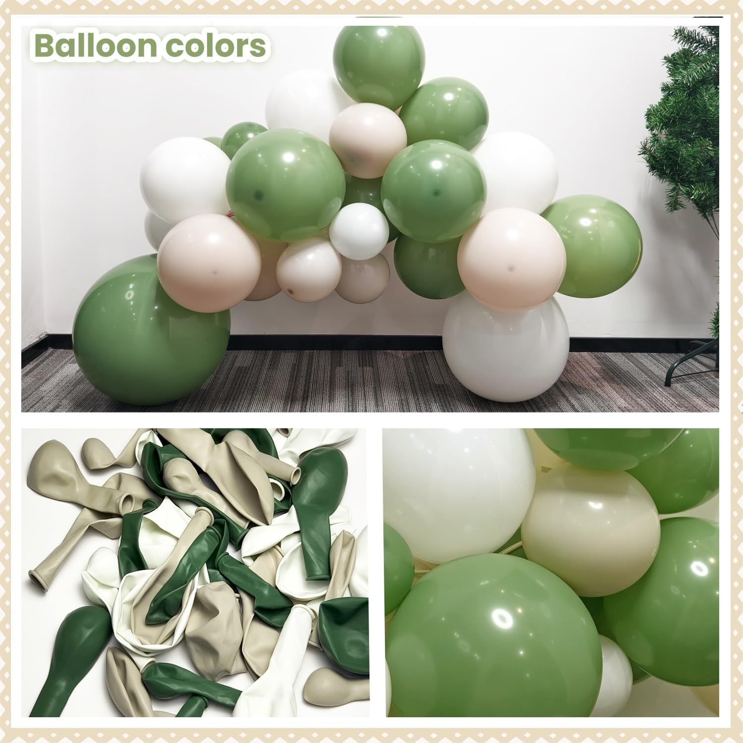 CROSSFINGERS Sage Green White Balloon Garland Arch Kit,145pcs Green Sand White Balloons Different Sizes for Birthday Baby Shower Gender Reveal Bridal Weddings Party Decoration