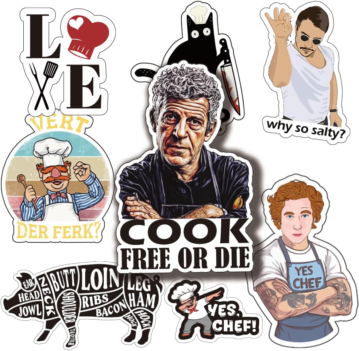 Funny Chef Sticker Set - Waterproof Vinyl Decals for Bottles, Laptops, Cars, and More | Gift for Chefs and Culinary Enthusiasts | Unique Culinary