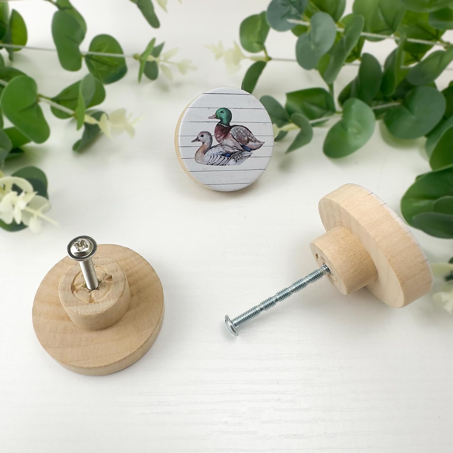 Wooden Animal Duck Cabinet Drawer Knobs 8Pack Wood Unique Furniture Dresser Drawer Pulls Handles and Knobs 1.8×18inch