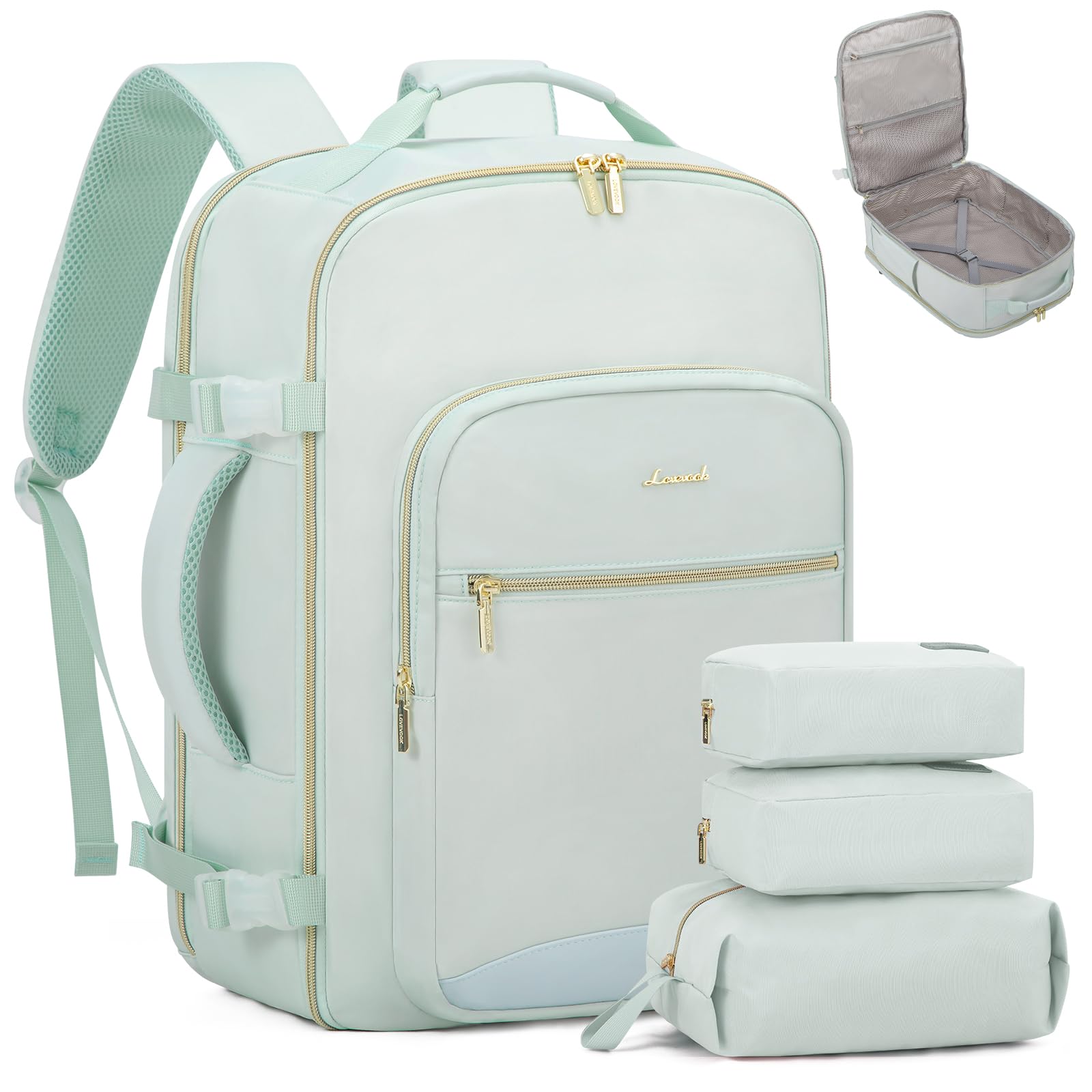 LOVEVOOK 40L Travel Backpack Flight Approved Carry on Backpack,3 Packing Cubes,Waterproof Personal Item Travel Bag,TSA Carry on Luggage Suitcase Travel Essentials,Gifts for Women &amp; Men,fits 17" Laptop