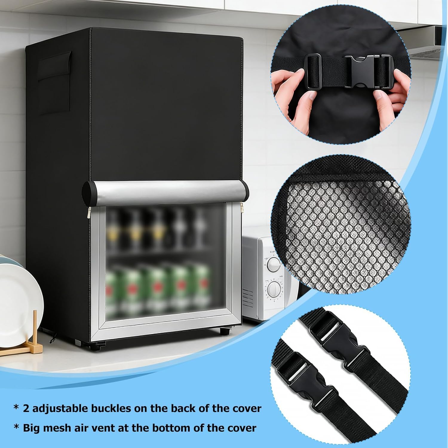 Outdoor Refrigerator Cover,600D Heavy Duty 100% Waterproof Upright Freezer Cover,Outside Stand Up Fridge Covers.Front Can Be Rolled-Up by Zippers.(Black,20" W x 20" D x 33" H)