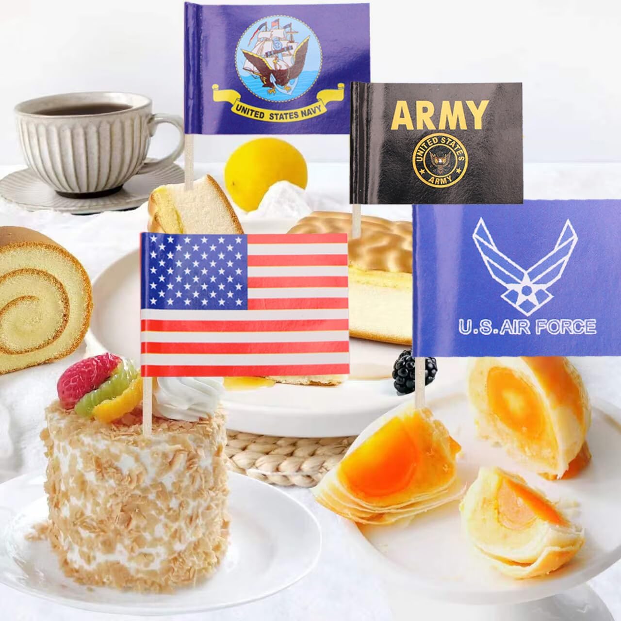 100 pcs US American Set sea, land, air, military toothpick flag Mini Small Army Armed Cupcake Toppers Stick Flag Decorations for Memorial Day,Veterans Day Decoration - Image 6