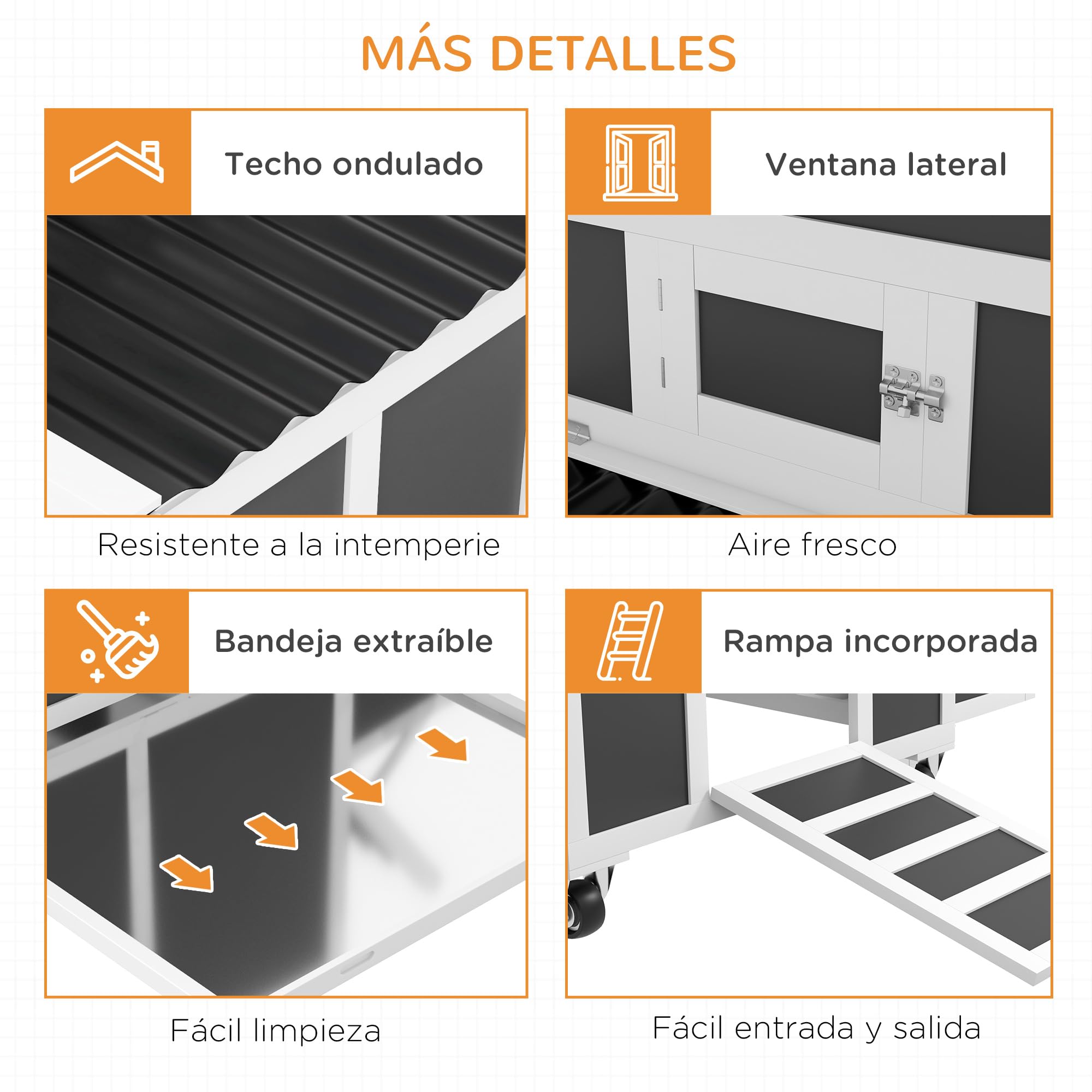 PawHut Gallinero de Madera 147x93,5x89,5 cm para 2-4 Gallinas Gris Oscuro | Gallinero para Exterior, con Puerta, Ventana, Nido, Bandeja Desmontable y Perchas