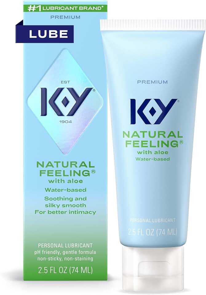 K-Y Natural Feeling with Aloe, Water Based Lube for Sex, Sex Toy & Anal Lube, Non-Sticky Personal Lubricant, Condom-Friendly, pH-Friendly, Travel Size Lubricant, 2.5 Fl Oz