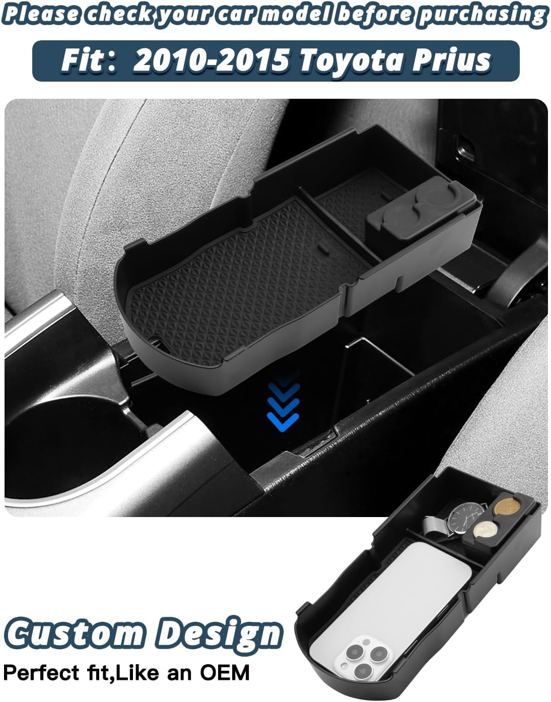 Ruiya 2010-2015 Prius Center Console Organizer for 2010-2015 Toyota Prius XV30 Accessories ABS Material Armrest Console Organizer Compatible with 2010-2015 Toyota Prius