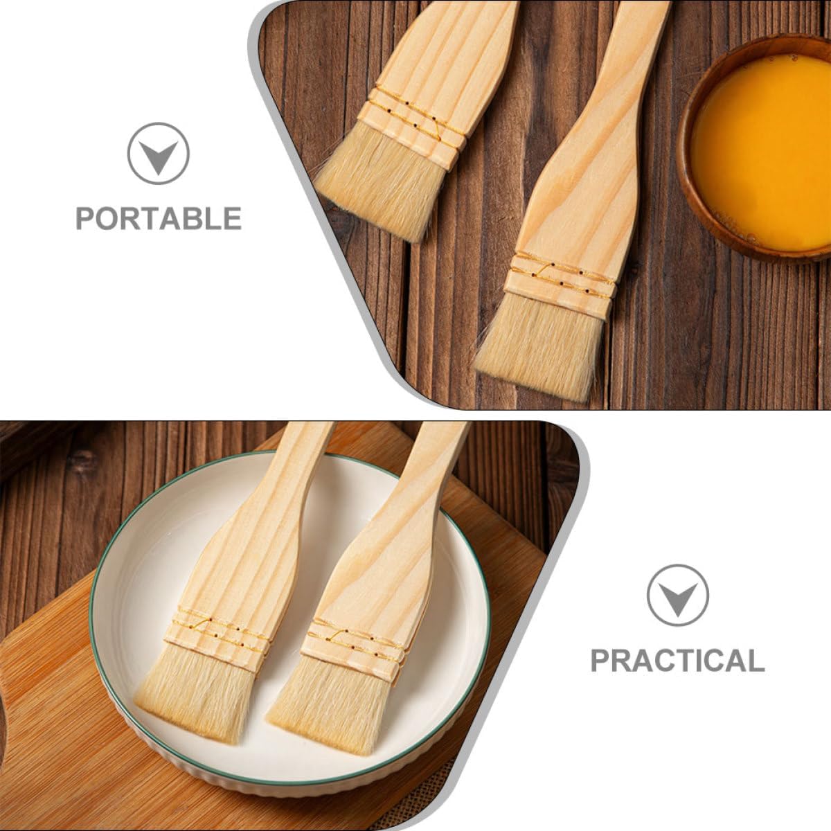 SOLUSTRE 4Pcs Pastry Basting Brush Set with Wool Bristles and Hard Wood Handles, 1-Inch 2-Inch Oil Brush for Bbq Sauce, Grilling, Baking, Kitchen Cooking Tools