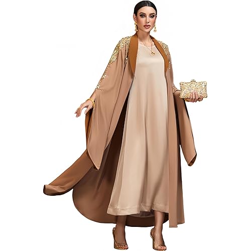 Handmade Beaded Kaftan Open Front Abaya Long Sleeve Maxi Dress, NO INNER, Arabian Robe for Casual Festival Gathering Travel