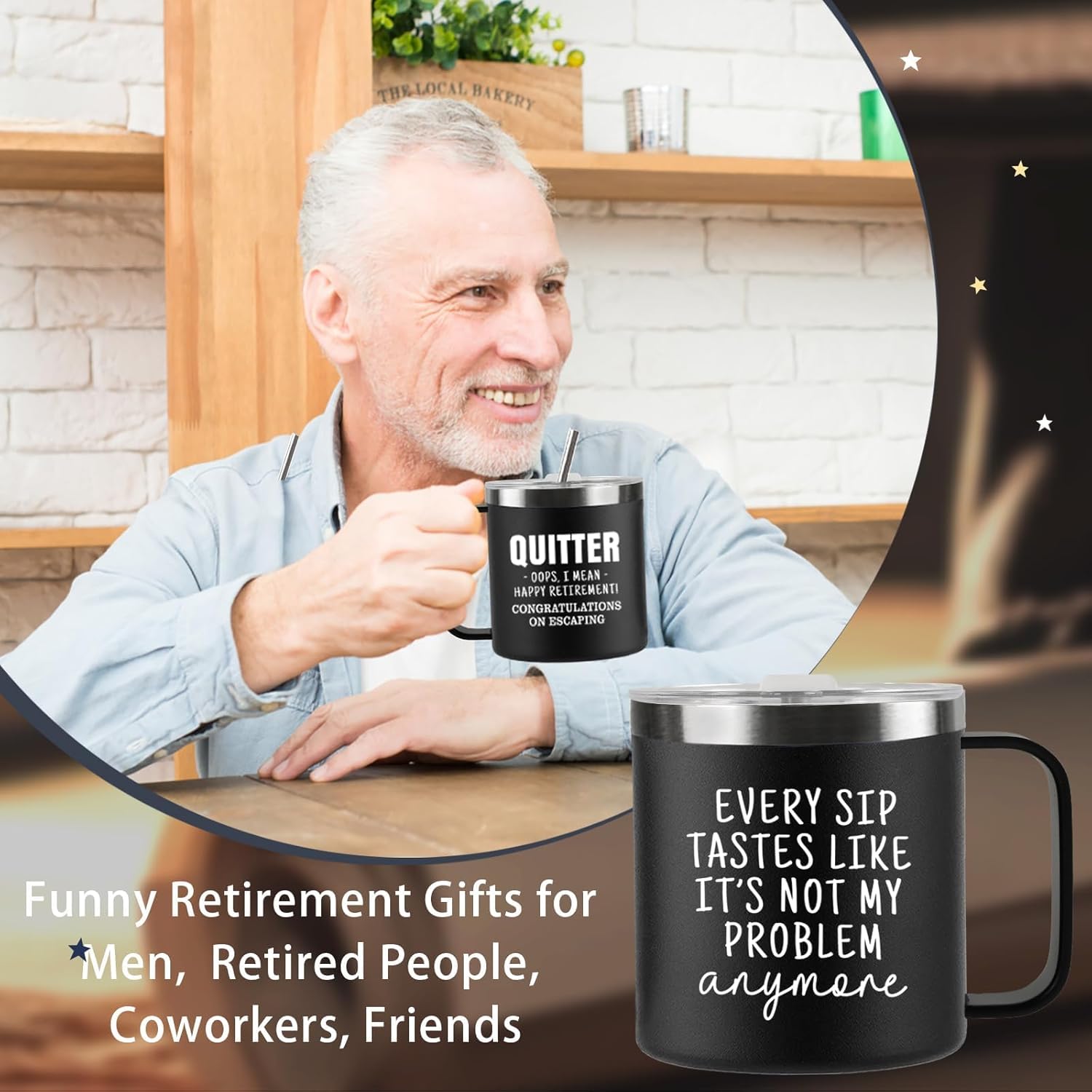 Funny Retirement Gifts For Men - Quitter I Mean Happy Retirement Coffee Mug with Handle, 14oz Retired Cup Mug Xmas Gifts for Coworker Leaving,Teachers,Doctors, Boss,Friends,Dad Black - Image 2
