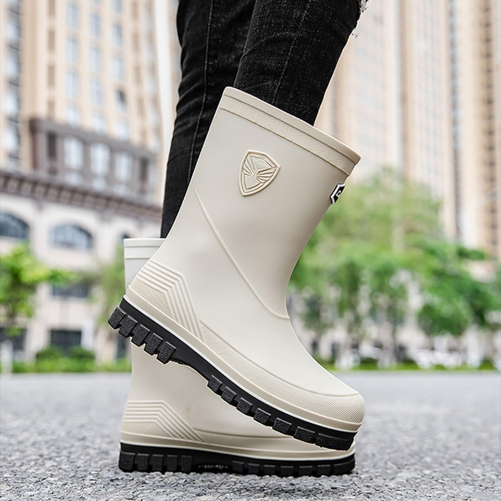Botas de goma para mujer, botas de lluvia de media altura, zapatos de lluvia antideslizantes, botas de goma, botines de lluvia, botas de jardín, botas impermeables para exteriores, botas de lluvia
