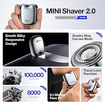 Yoose Mini elektrikli tıraş makinesi, erkekler için elektrikli tıraş makinesi, elektrikli alaşımlı tıraş makinesi, IPX7 su geçirmez tıraş makinesi, 8000 RPM motorlu, C tipi kablo ve manyetik tıraş