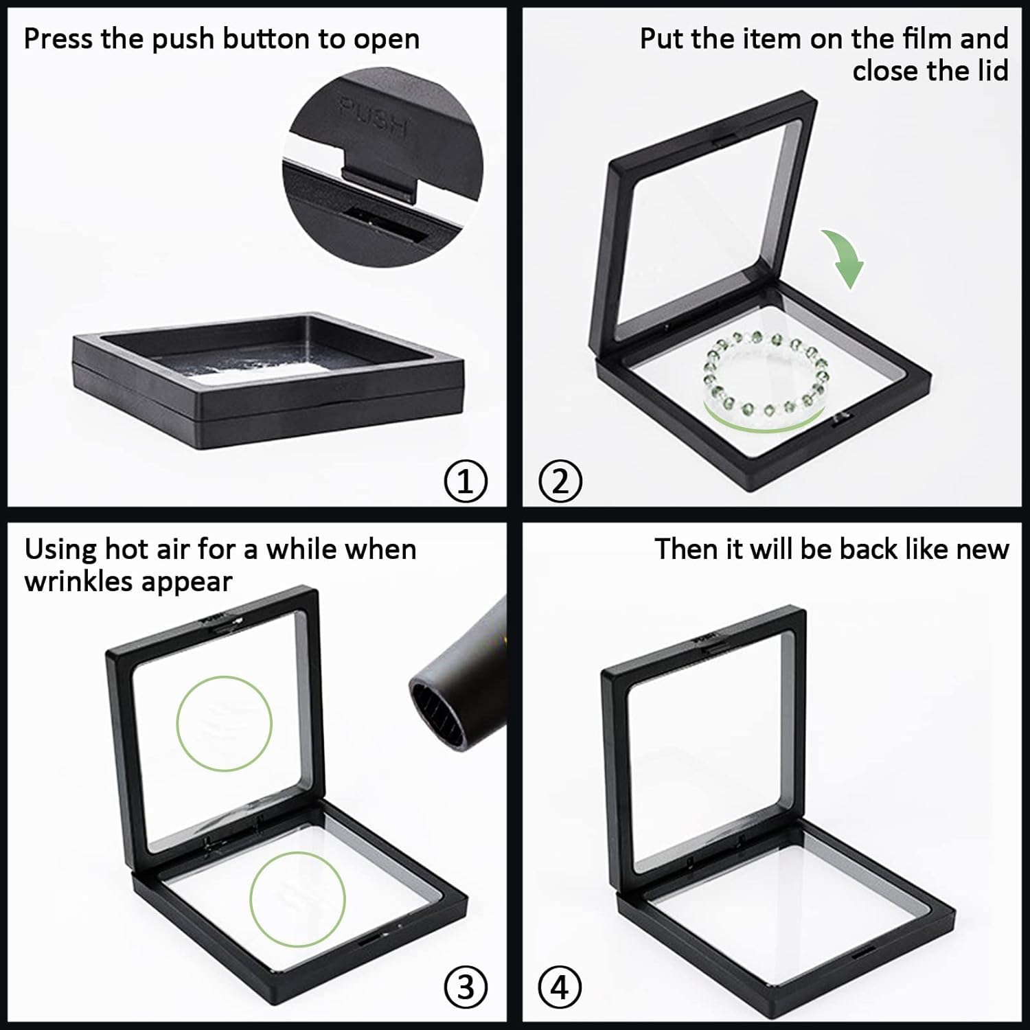 Kshavi 3D Floating Display Case Frames for Earrings, Rings, Brooch, Challenge Coins, Gold Medals, Travel Box, Shells, Gems, Pins PE Film Anti-Oxidation Display Box, Color As per Availability (10PCs) 3