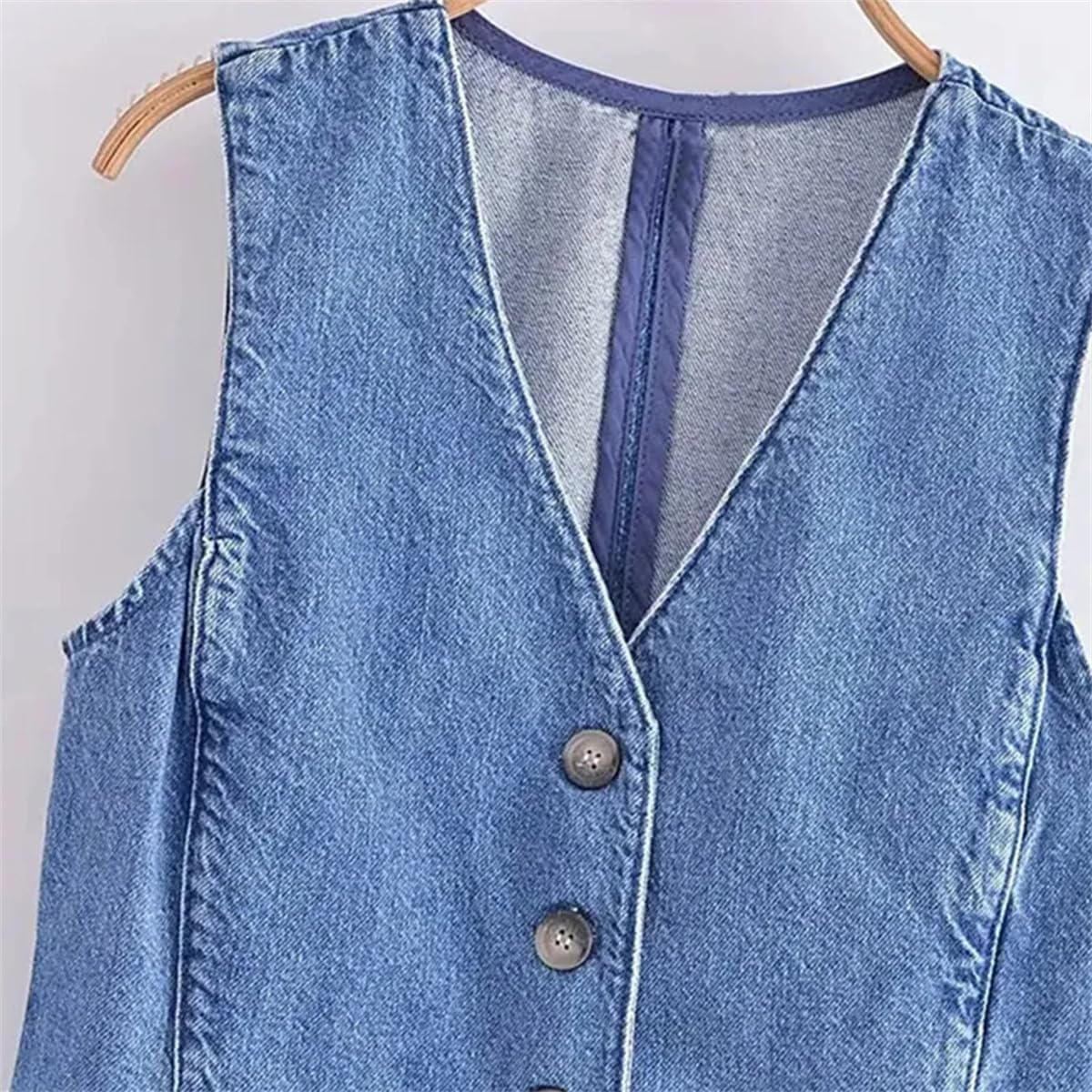 Women's Fashion Front Button Denim Vest Retro V-Neck Sleeveless Jacket