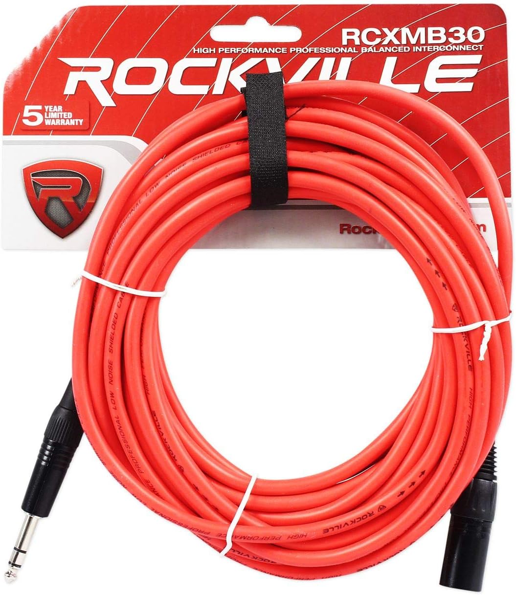 Rockvilleバンドル:30フィートREAN XLRオスから1/4インチTRSケーブル2本パック - (ブルー、レッド) - 優