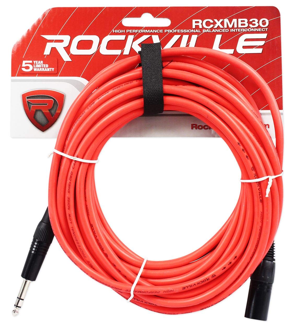 Rockville Bundle: 2-Pack 30' REAN XLR Male to 1/4'' TRS Cables - (Blue, Red) - 100% Copper for Superior Signal Clarity (2 Items)