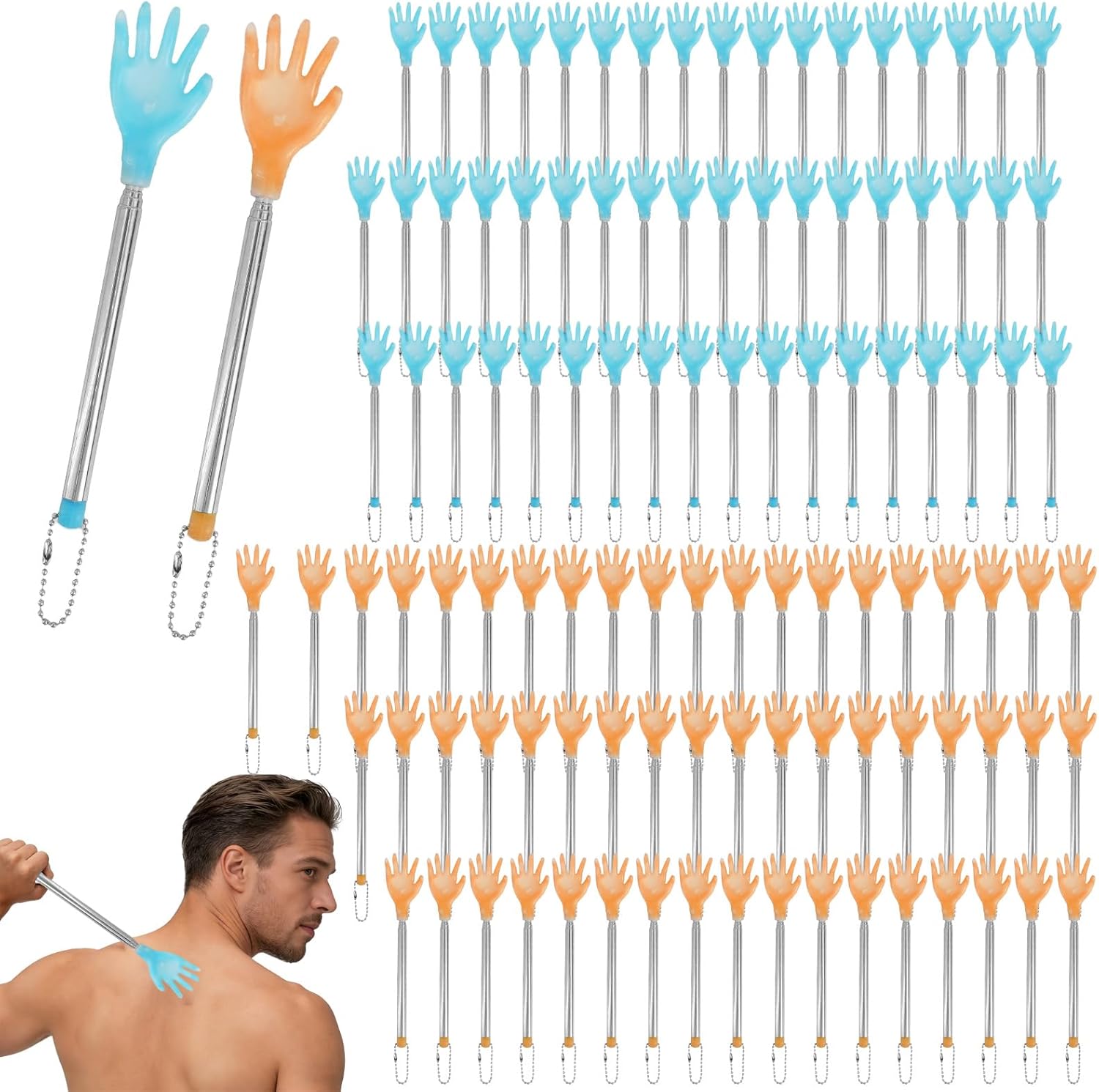 110 Pcs Extendable Back Scratcher Bulk, Hand Shaped Retractable Scratcher Men Women Telescoping Massage Reducing Itching Tool, for Back, Neck and Scalp (Orange, Blue)