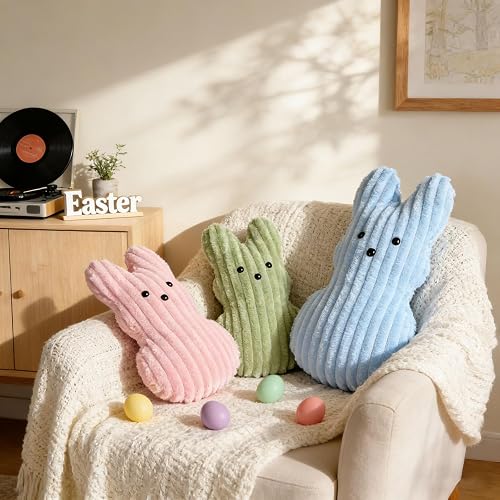 Bornerwhite 3 Pcs Easter Bunny Plush Throw Pillows Decorations Soft Striped Ribb