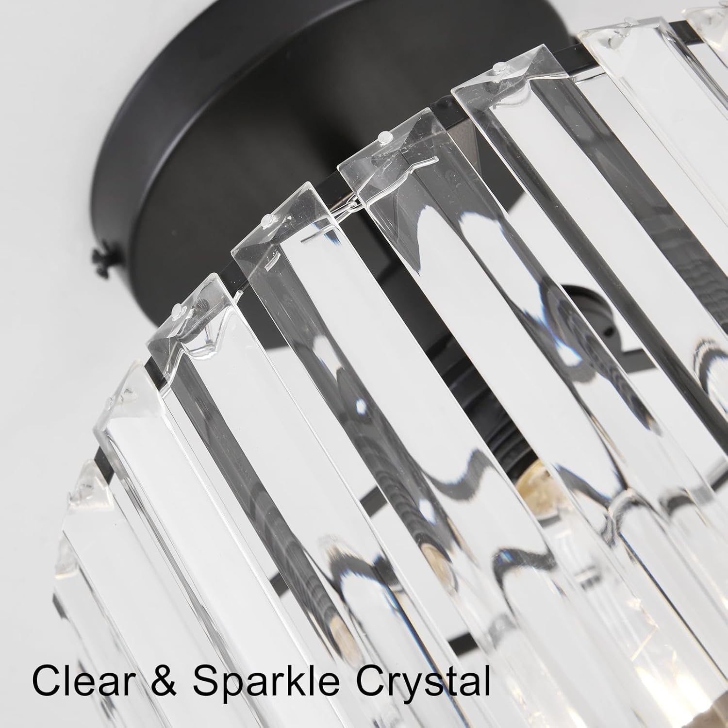 Crystal Ceiling Light Semi Flush Mount Ceiling Light Crystal Chandelier Hallway Light fixtures Black Close to Ceiling Lamp for Entryway Bedroom Bathroom Living Room Kitchen Dining Room …