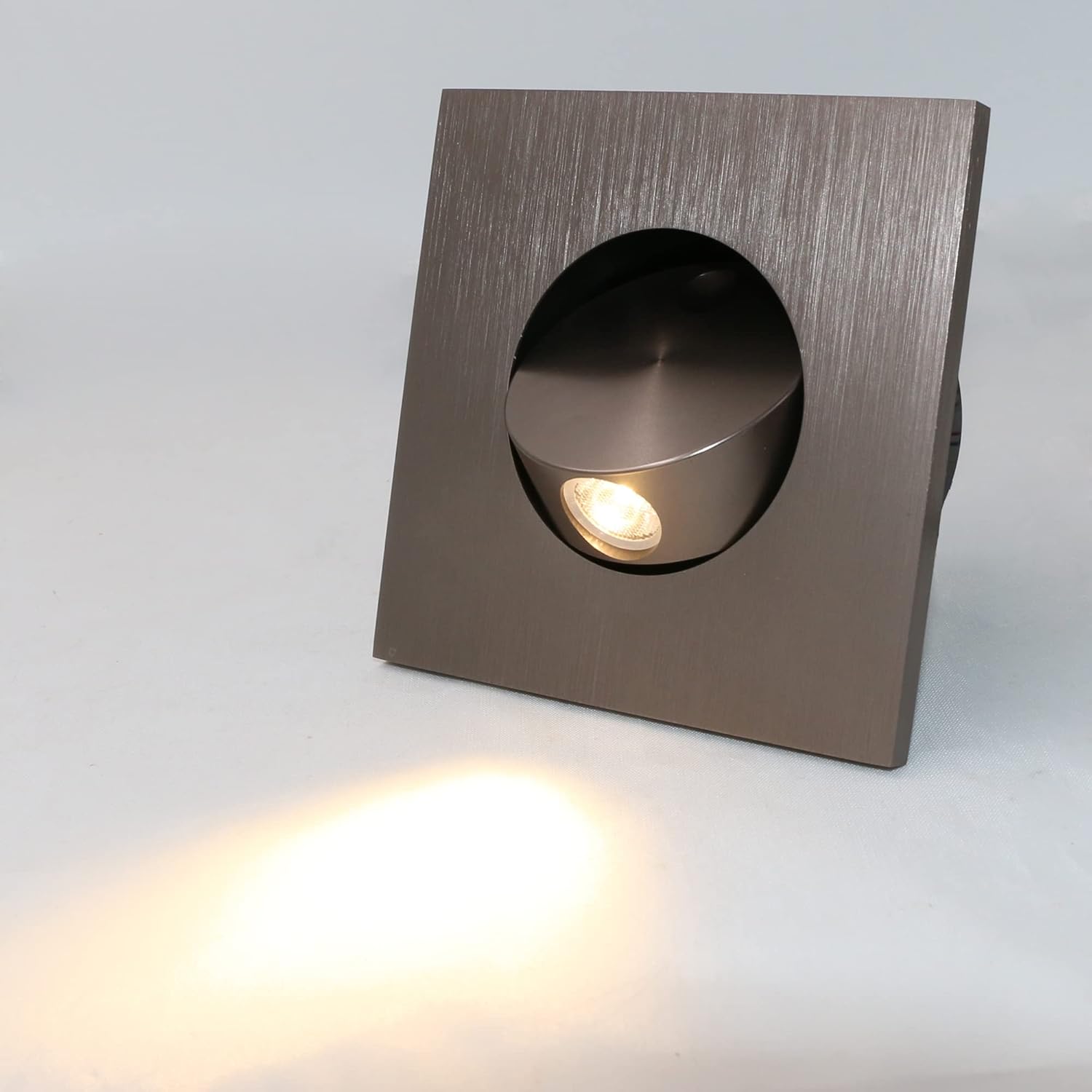 3W LED Wall Recessed Step Stair Lighting Bedside Reading Light Fixture Hidden On/Off Switch Adjustable Warm White-Finish Square