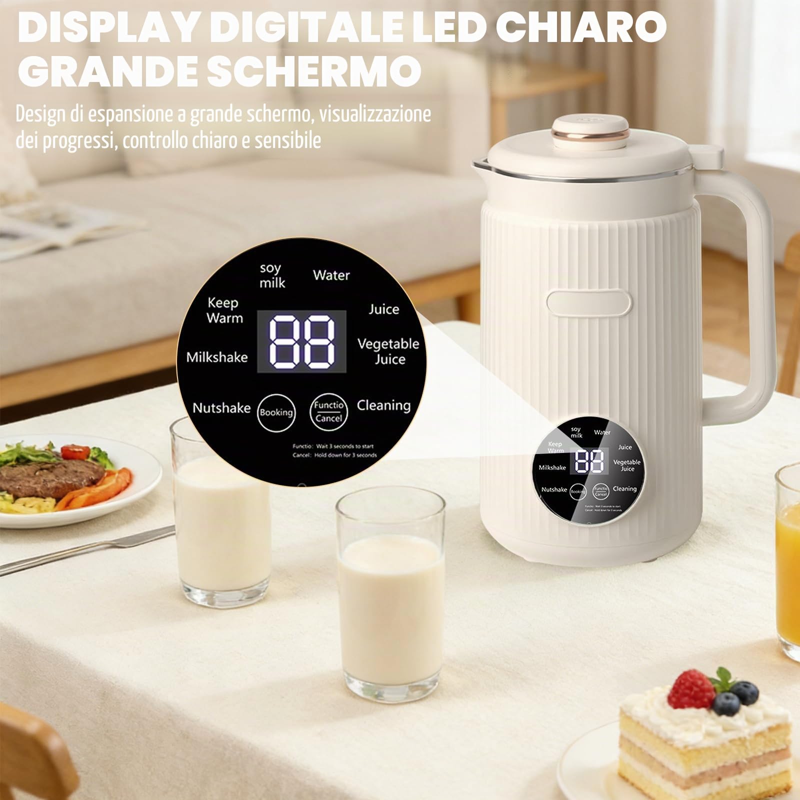 Macchina per latte di noci 8 in 1 di jackfru, latte vegetale 1.2L con autopulente, mantenimento in caldo e timer, per latte di mandorle, avena e soia