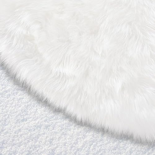 Miniatura 4 de Touchat Falda de árbol de Navidad de 48 pulgadas, falda de árbol de felpa de piel sintética, decoración de falda de árbol de Navidad para fiesta de