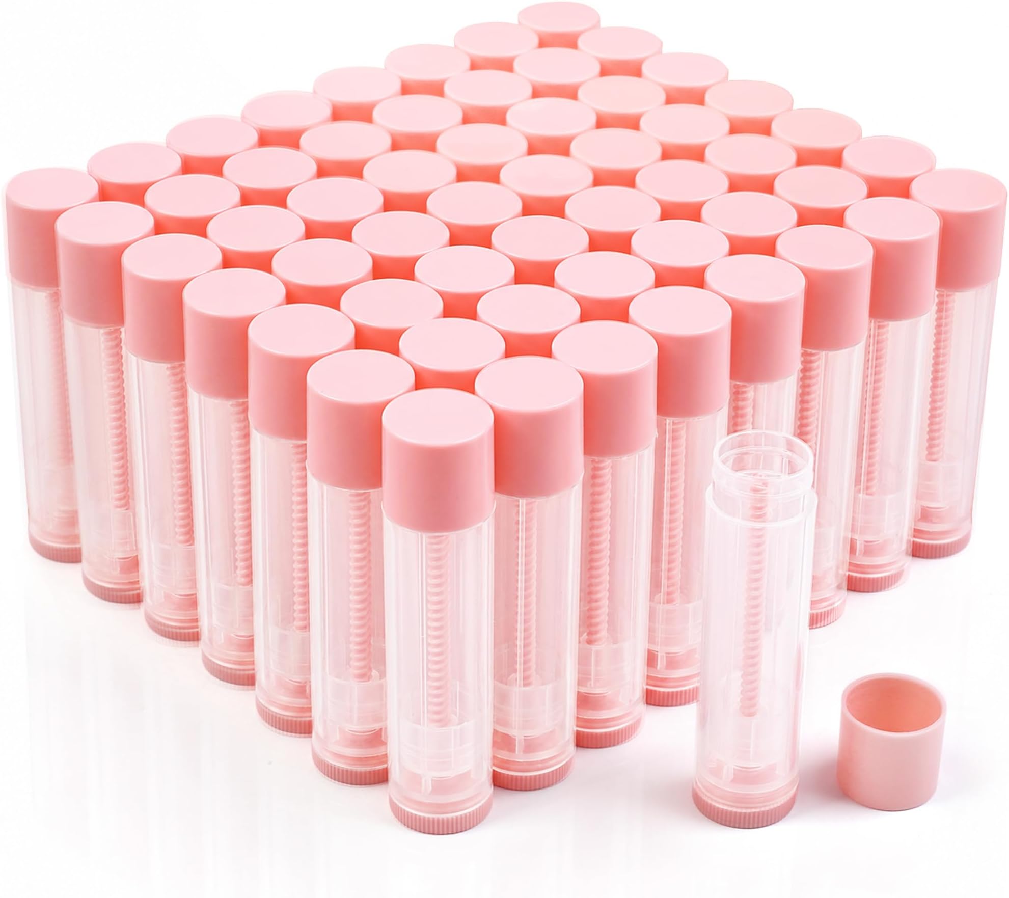 LotFancy Lip Balm Tubes Empty, 50PCS 5.5ml (3/16 Oz), Clear Lip Balm Container Tubes with Pink Caps, BPA Free & Leak Free, Refillable
