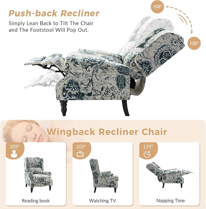 Sillón Reclinable Acolchado Floral 1 Cuerpo Moderno miniatura 5