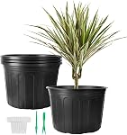 24 Pack 2 Gallon Plastic Thickened Plant Pots with 24 Pcs Waterproof Plastic T-Type Plant Tags and 2Pcs/Set Transplanting Digging Mini Tools