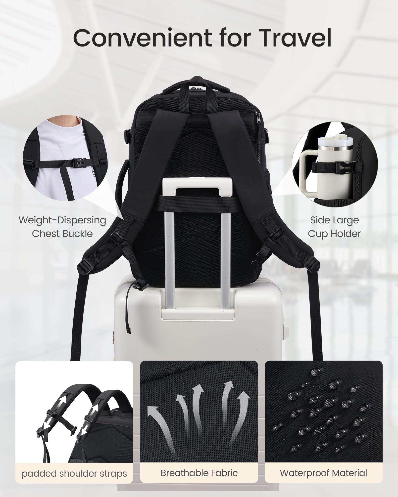 LOVEVOOK 40L Travel Backpack for Women & Men, TSA Approved Carry On Backpack with 3 Packing Cubes, Waterproof Personal Item Bag Fits 17" Laptop, Weekender Essentials Overnight Backpack for Trip - 5