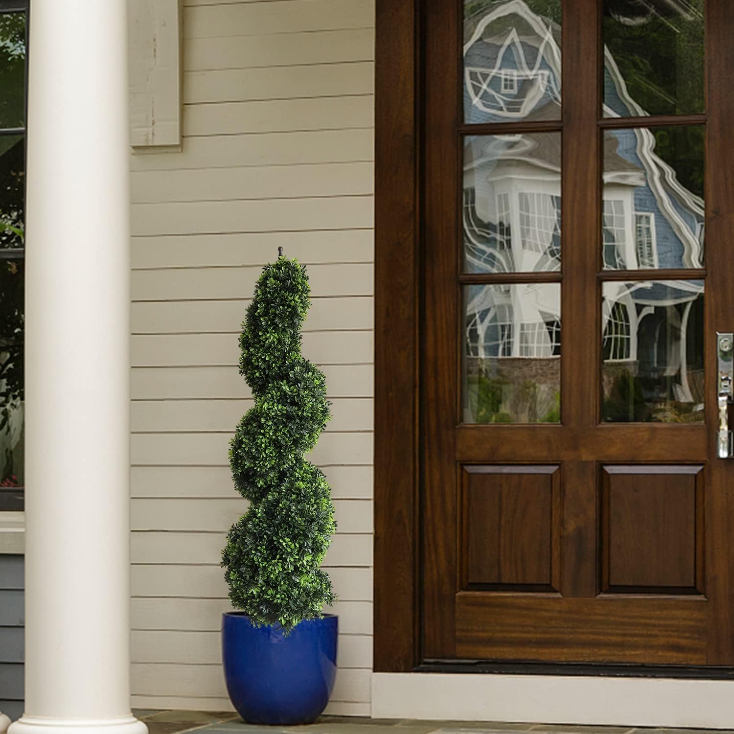 Artificial Topiary Trees 43.3 inch/3.6 ft Boxwood Spiral Trees Green Potted Tree Set of 2 Artificial topiaries Trees