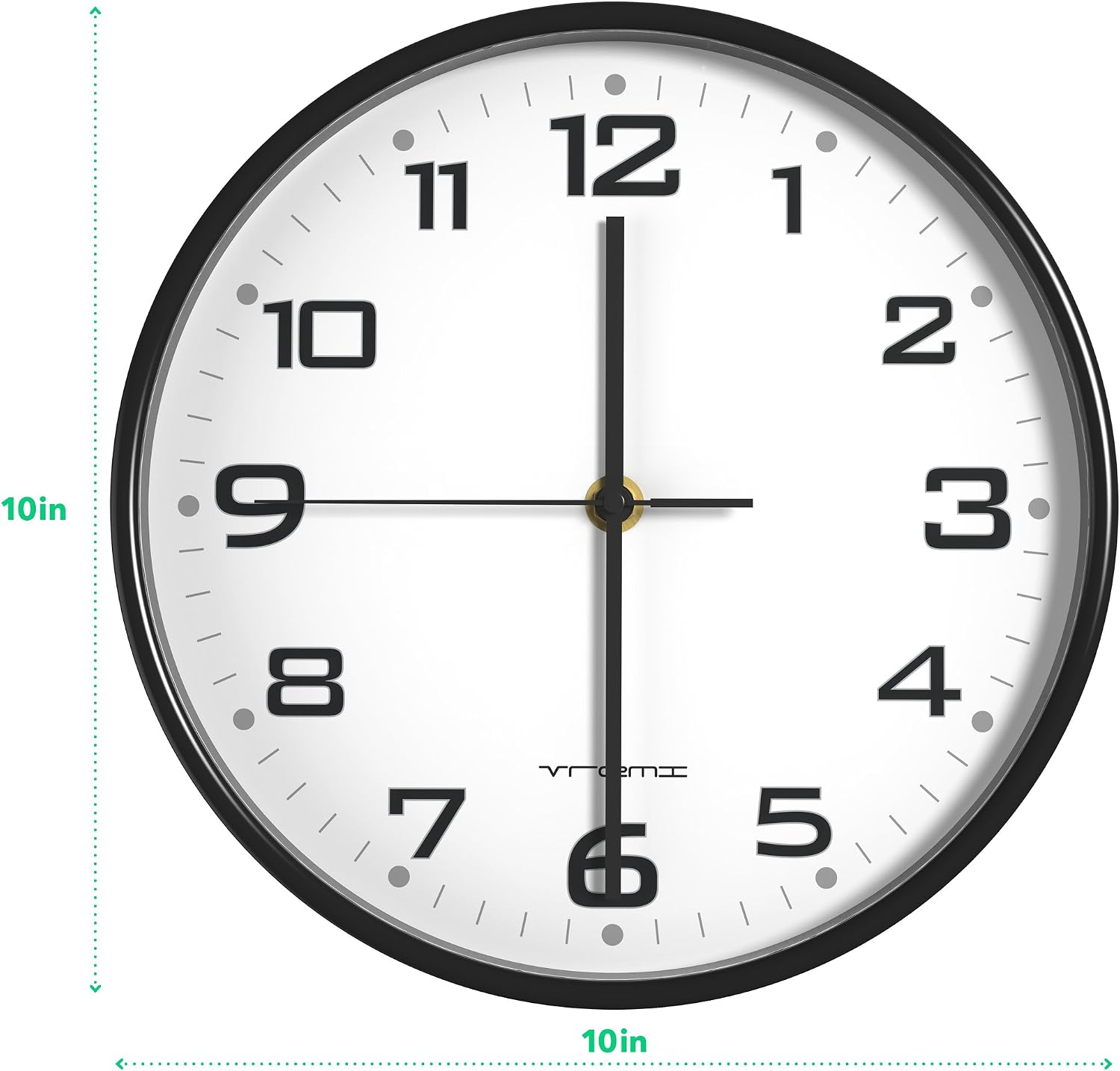 Vremi 10 Inch Silent Universal Round Wall Clock - AA Battery Operated Colorful Analog Clock for Home Office Classroom or Garage - Easy to Install Non Ticking Indoor Decorative Easy Read Clock - Black