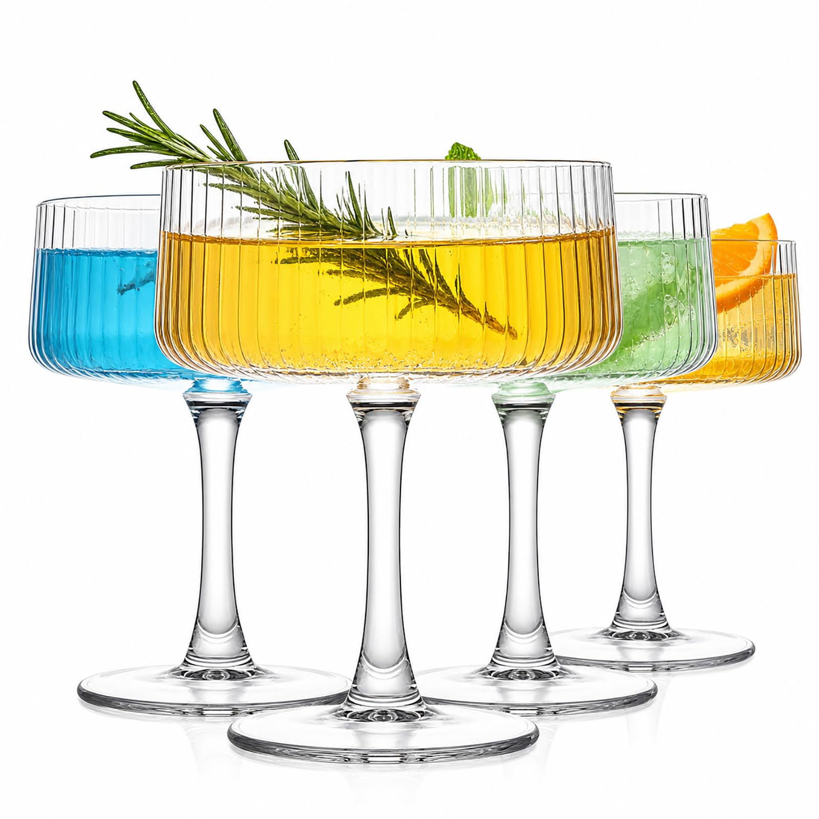 Cocktailgläser Set 4 Stück 260ml, Coupé Glas Vintage Geriffelt, Martinigläser & Champagnerschalen aus Bleifreiem Glas für Espresso Martini, Prosecco, Desserts