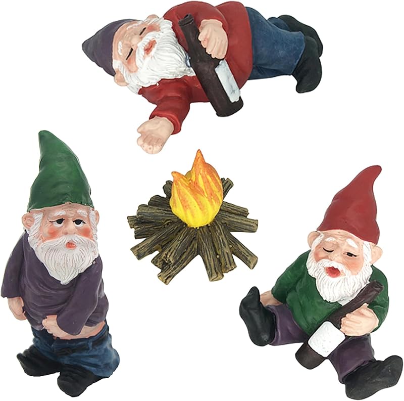 MUAMAX Miniature Garden Gnomes Fairy Garden Gnome Figurines Small Fairy Gardens Accessories Funny Campfire Gnomes Set of 3