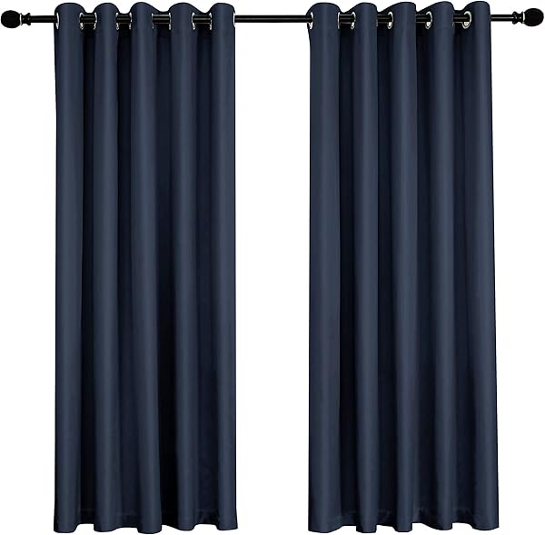 COASTLINE Ultra Soft Satin Navy Blue 100% Blackout Eyelet Curtain Window Treatment Drapes 2 panels for Bedroom, Livingroom, Kids Nursery Room W66 x L54 inch - 1