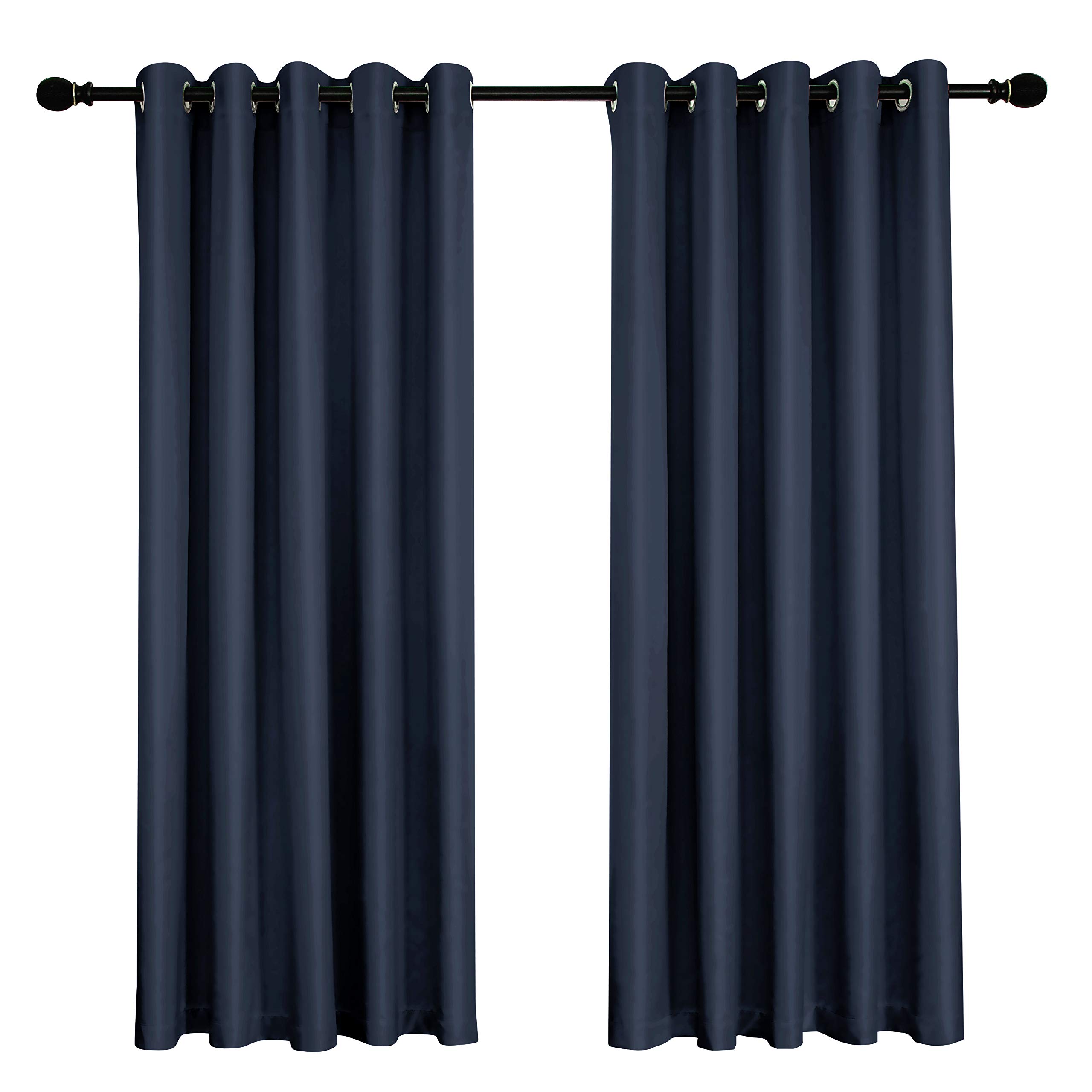 COASTLINE Ultra Soft Satin Navy Blue 100% Blackout Eyelet Curtain Window Treatment Drapes 2 panels for Bedroom, Livingroom, Kids Nursery Room W66 x L54 inch