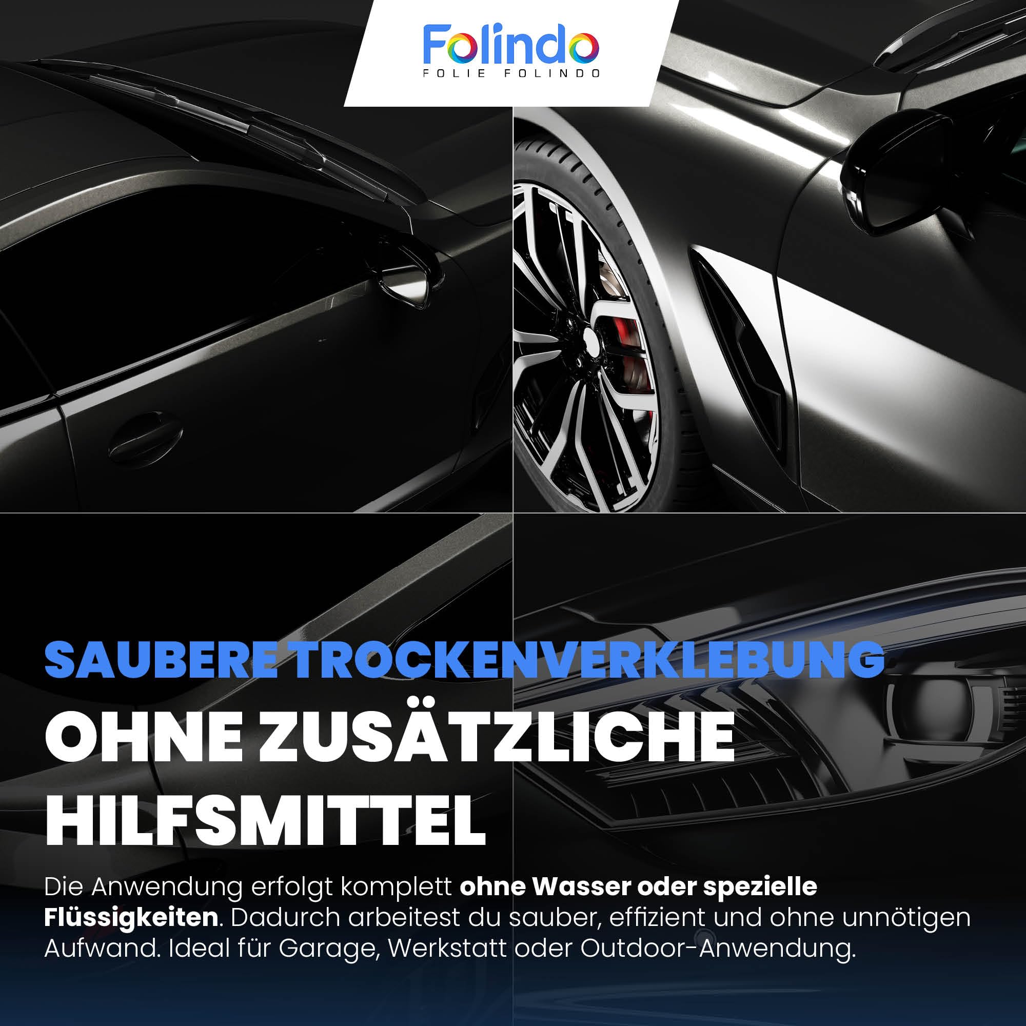 Folindo Autofolie Grau Matt (9€/m²) - 5 x 1,52 m – Selbstklebende Auto Lackschutzfolie mit Luftkanal Technik – Blasenfreie Auto Folierung inkl. Rakel & Cutter – Car Wrapping Folie