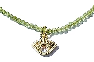 18K Gold Plated Dainty Jewelry Natural Peridot Evil Eye Necklace for Women