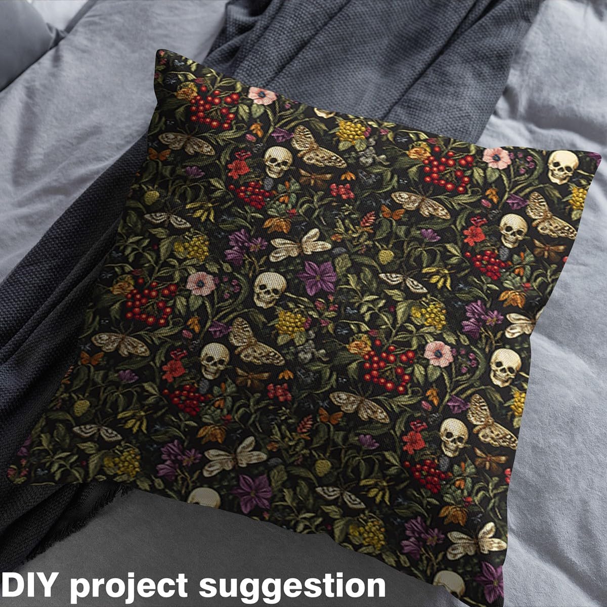 Feelyou Sugar Skull Upholstery Fabric for Chairs Tree Leaves Fabric by The Yard Death Moth Camouflage Camo Gothic Skull Floral Decorative Waterproof Outdoor Fabric 3 Yards Botanic Outdoor Fabric