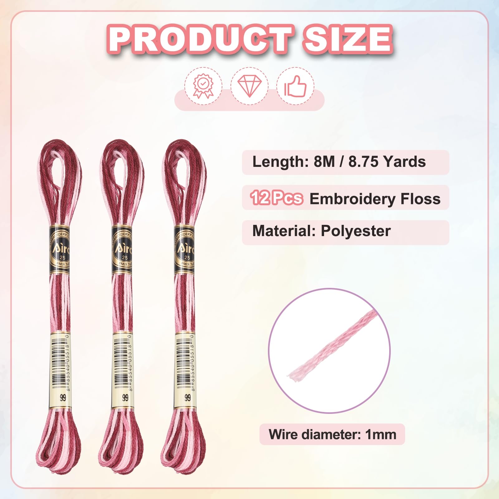 PATIKIL 12 Skeins Embroidery Floss, Polyester Embroidery Threads Bracelets String for Cross-Stitch Hand Embroidery, Red Pink - Image 2