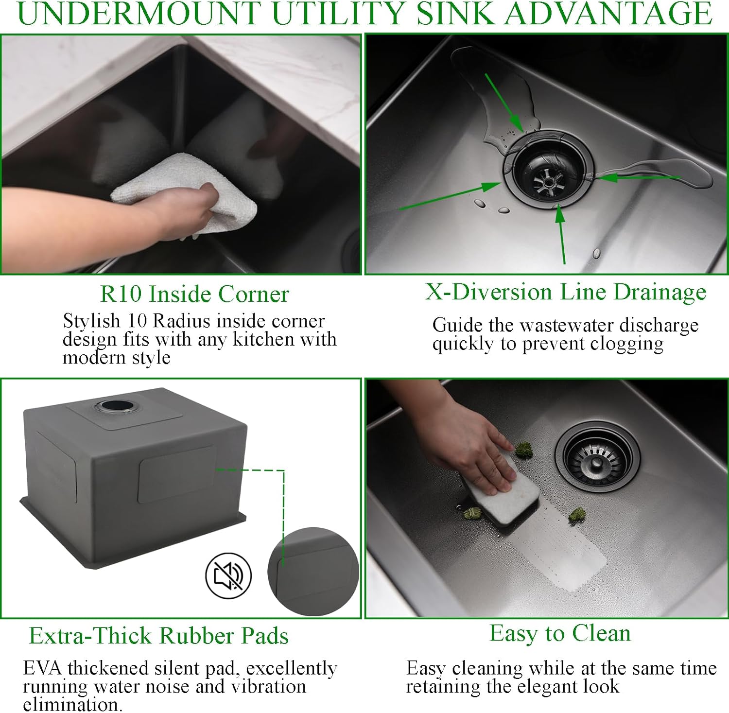 Black Undermount Laundry Sink with Faucet Combo-Brovy 21"x18"x12" Stainless Steel Utility Sink Undermount Laundry Room Sink 16 Gauge Single Bowl 12" Deep Kitchen Sinks